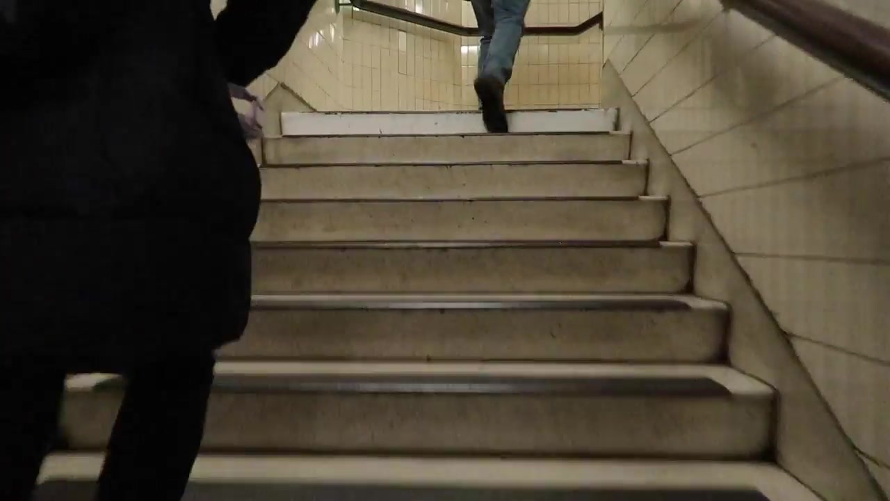 Steps leading out of Temple Underground station in London