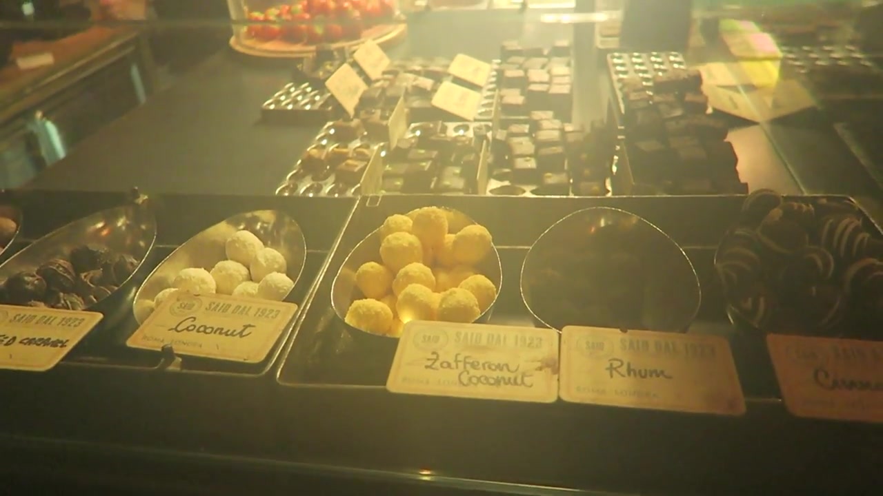 Assorted handmade chocolate truffles displayed at SAID dal 1923 in Soho