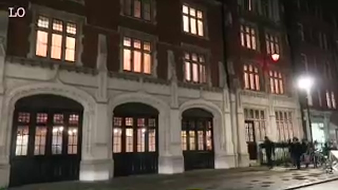 Chiltern Firehouse exterior illuminated at night in Marylebone London in February 2017