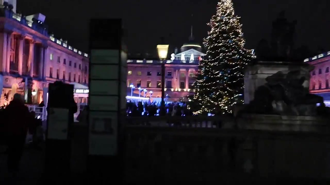 The Christmas tree in the illuminated Somerset House courtyard.