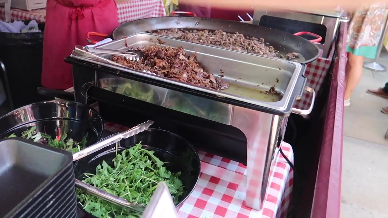 Large pan of hot food at Duke of York Square Food Market
