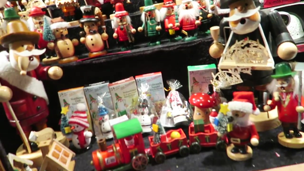 Traditional wooden nutcracker figures displayed at the Southbank Christmas market in London