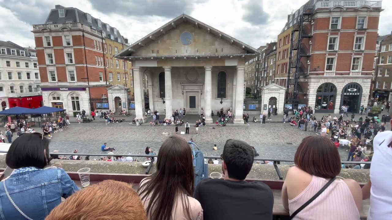 St Paul’s Church overlooking Covent Garden Piazza in June 2022