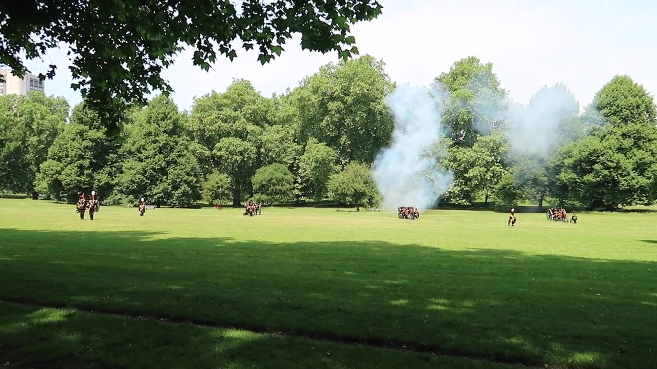 Buckingham Palace seen beyond spectators after the Trooping the Colour procession in 2018