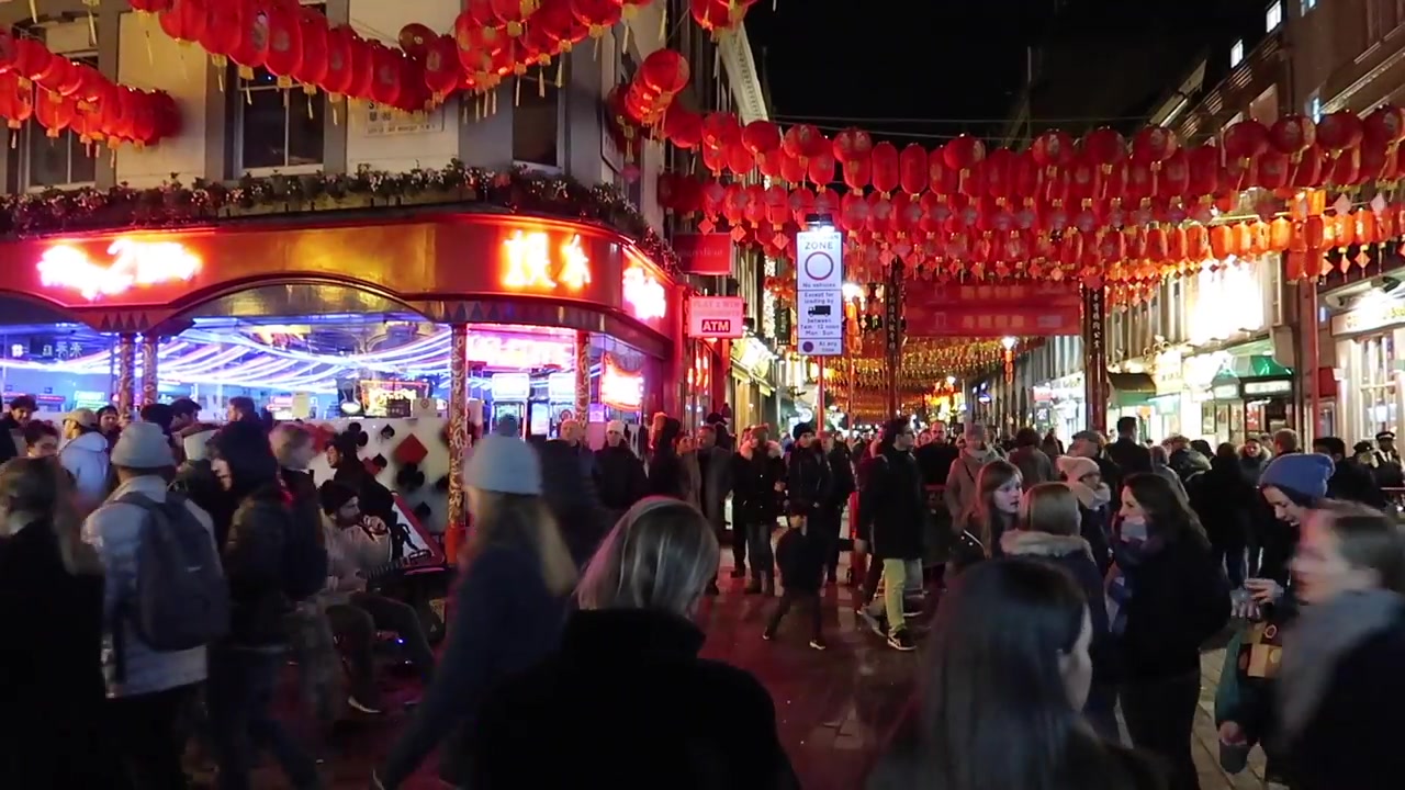 Chinese New Year lanterns illuminating Gerrard Street in London Chinatown