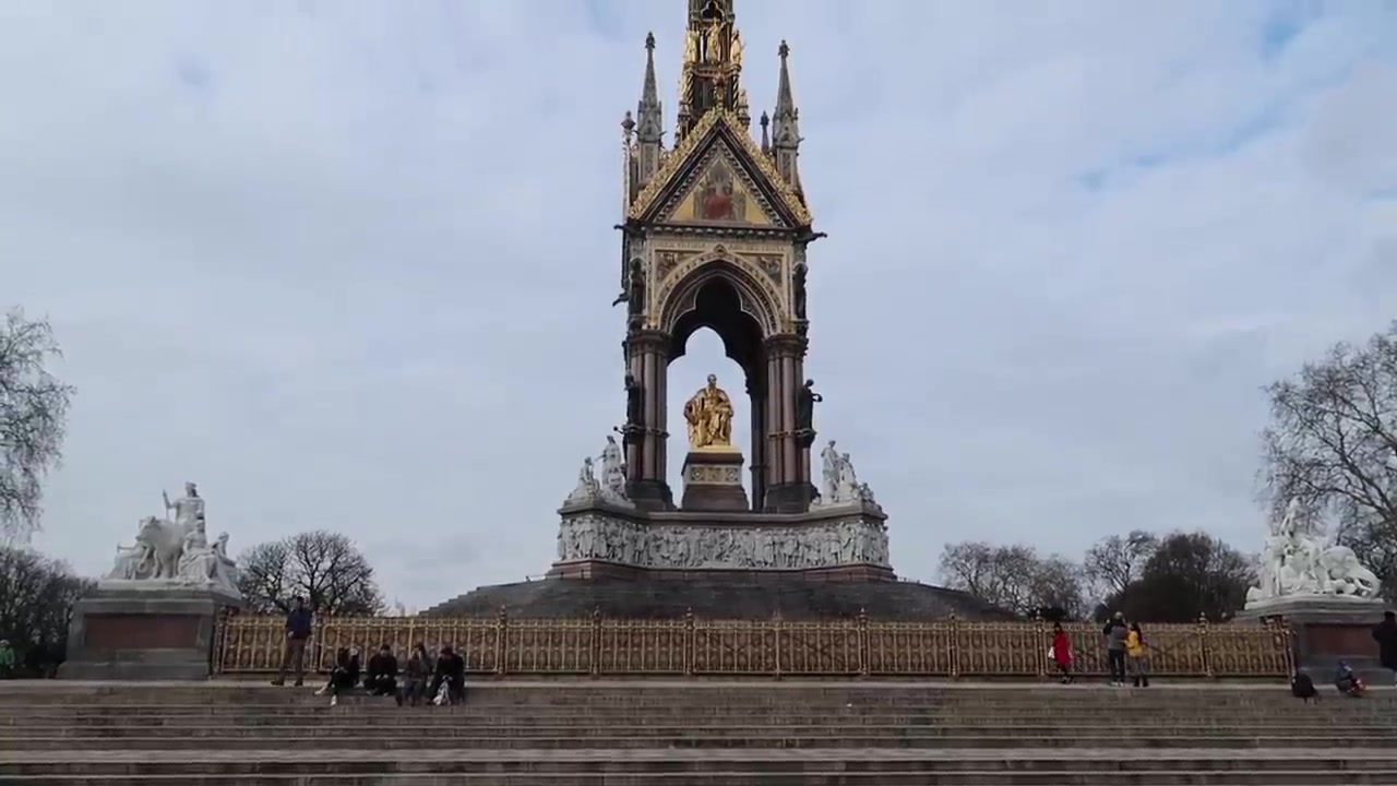 The Albert Memorial rises above its broad stone steps.