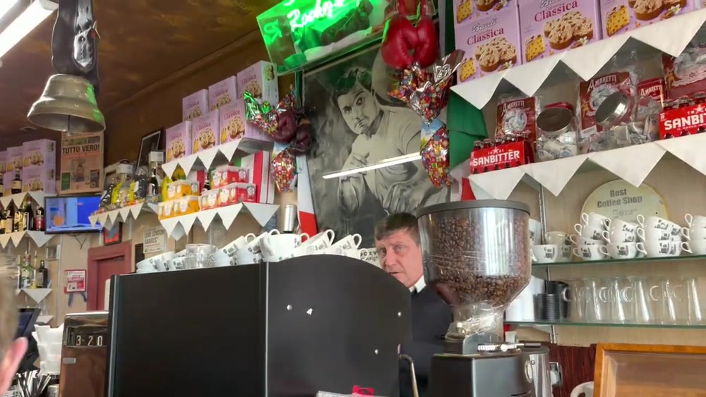 The historic coffee counter inside Bar Italia in Soho