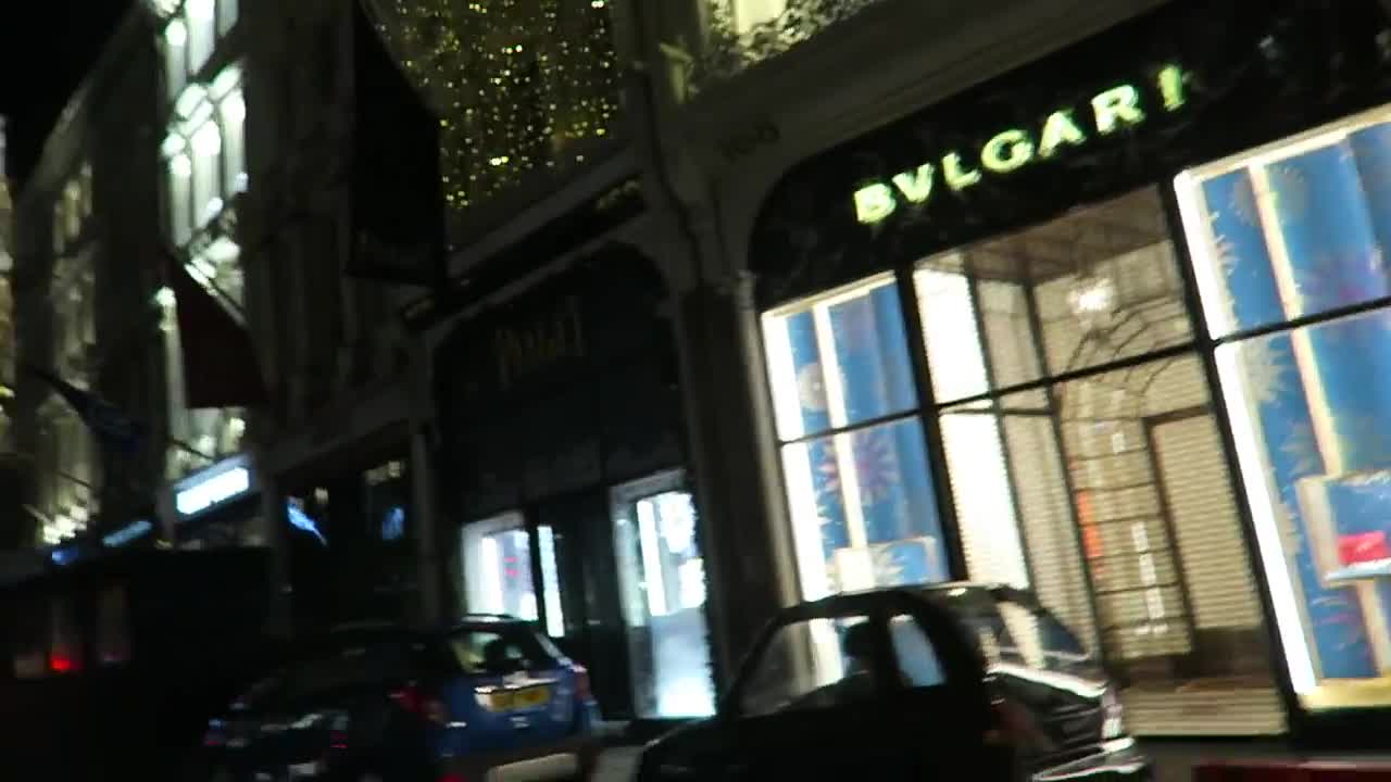 Bulgari storefront illuminated at night on the 2016 Bond Street walk