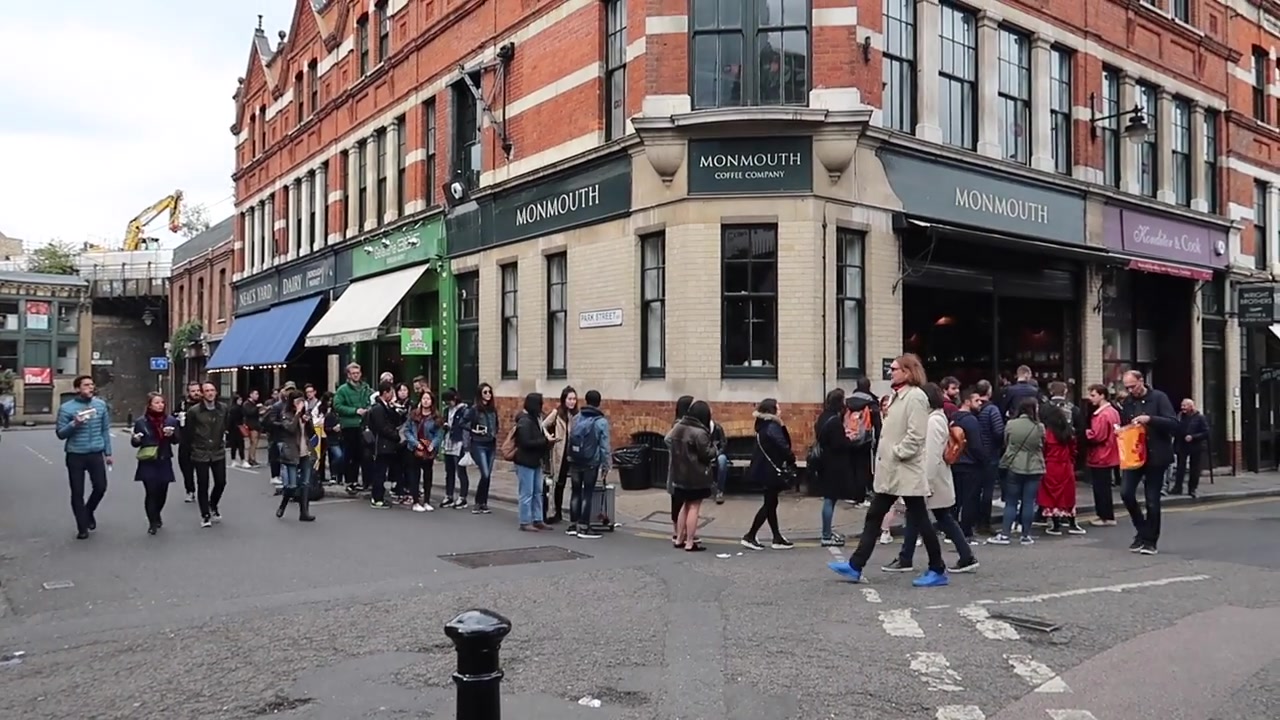 Customers outside Monmouth Coffee at Borough Market.