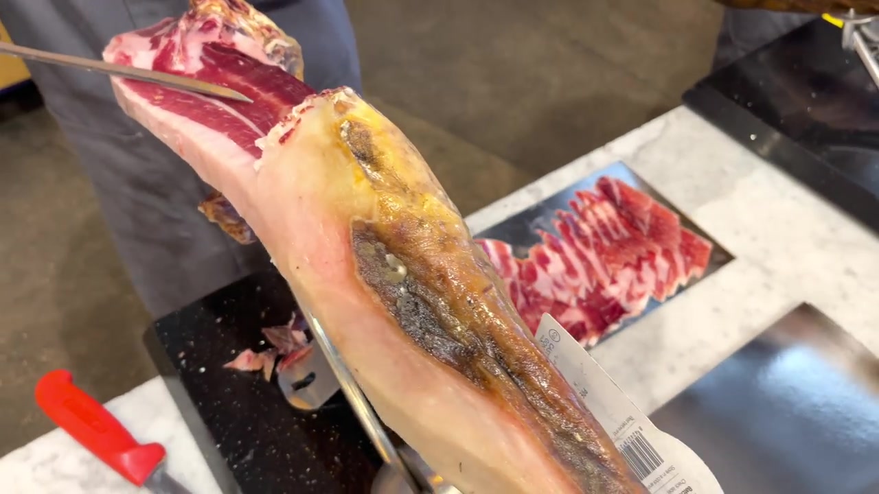 Iberico ham being carved at Brindisa in Borough Market