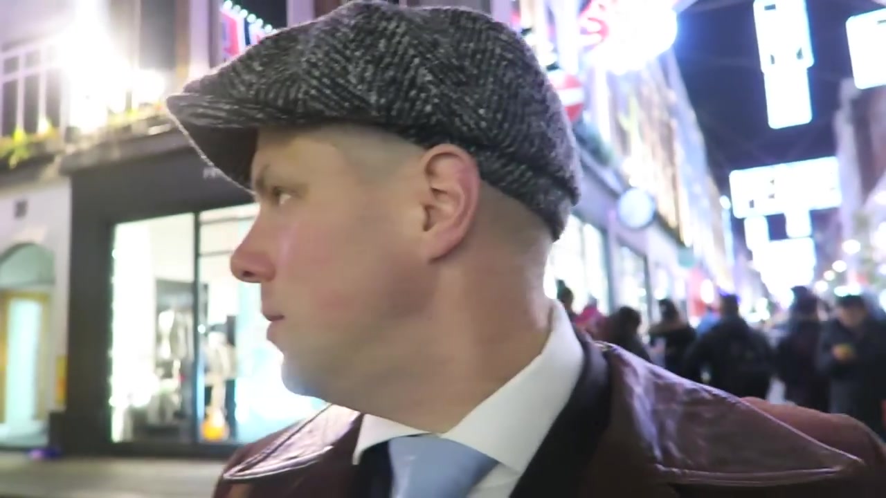 Barry Roberts beside the illuminated Carnaby Street shops in November 2016