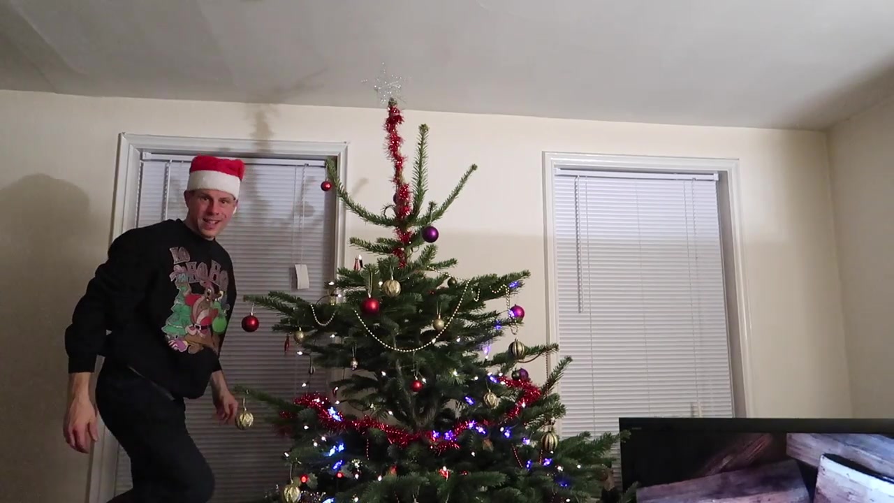 The finished Christmas tree at home, with its star in place.