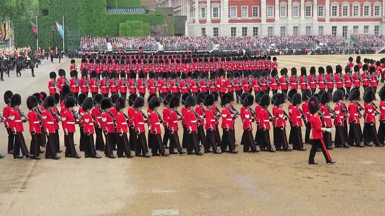 Guards marching across Horse Guards Parade during the 2016 rehearsal