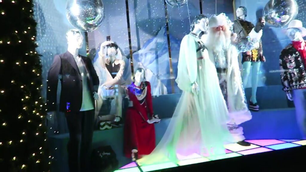 Selfridges Shine On Christmas window with Santa and designer-clad mannequins in 2016