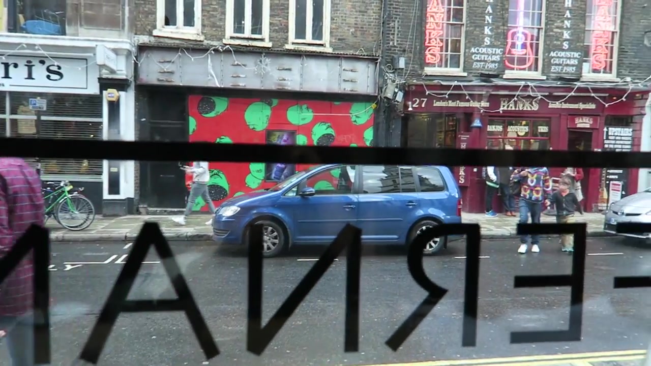 View of Denmark Street through the Fernandez and Wells window