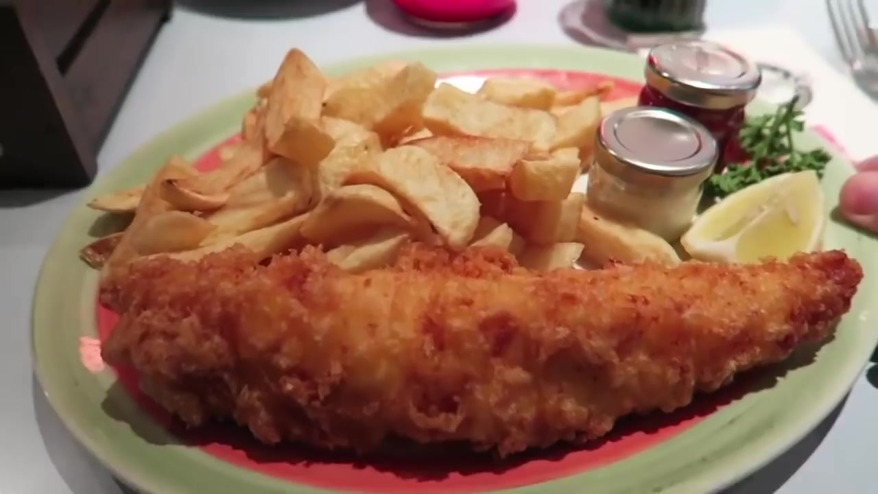 A plate of fish and chips among the food memories in the retrospective.