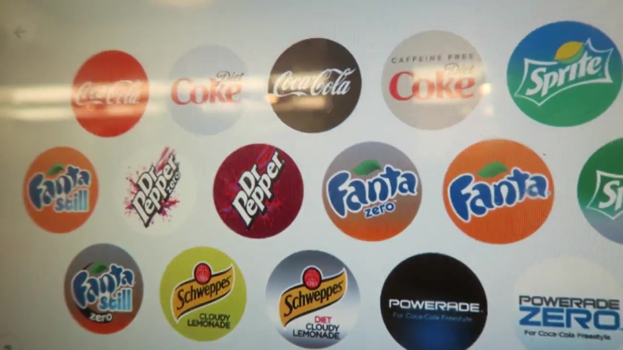 Soft drink choices on the Five Guys drinks machine