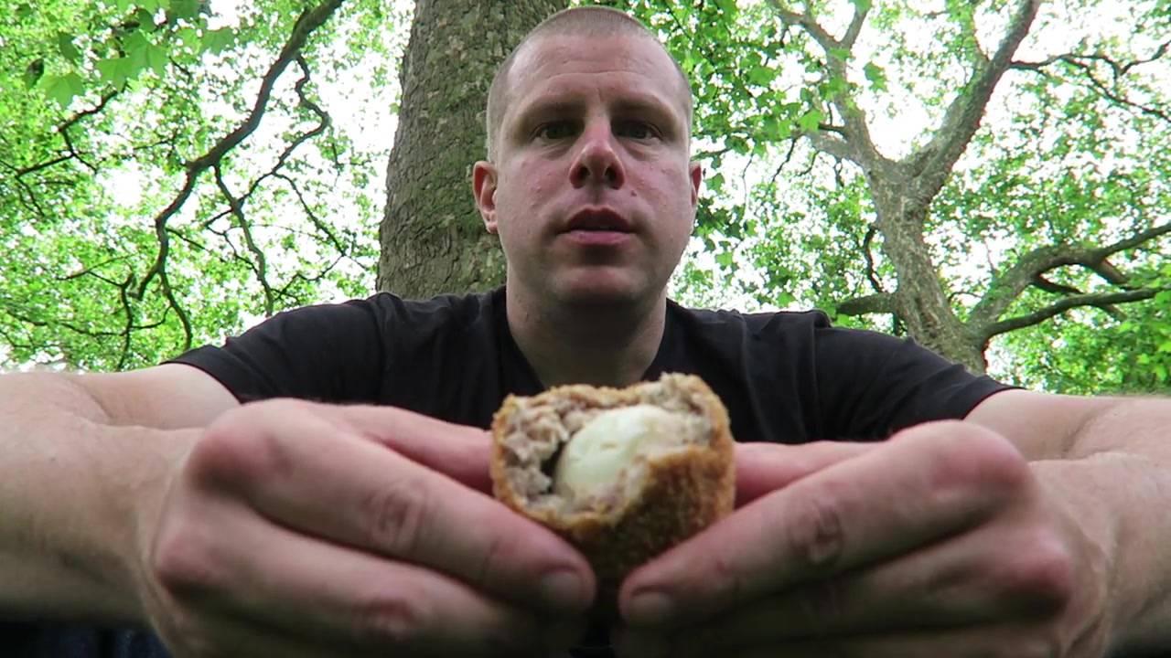 The inside of a Fortnum and Mason Scotch egg during a picnic
