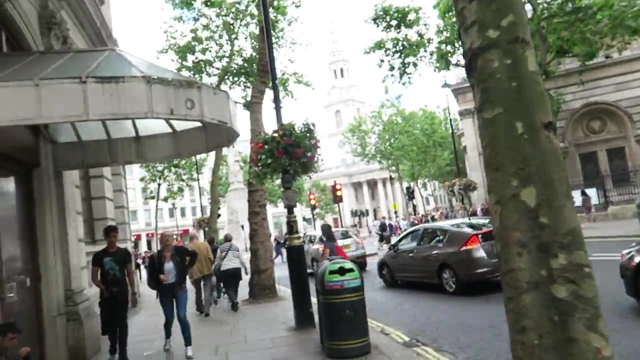 View along Charing Cross Road towards St Martin-in-the-Fields in July 2016