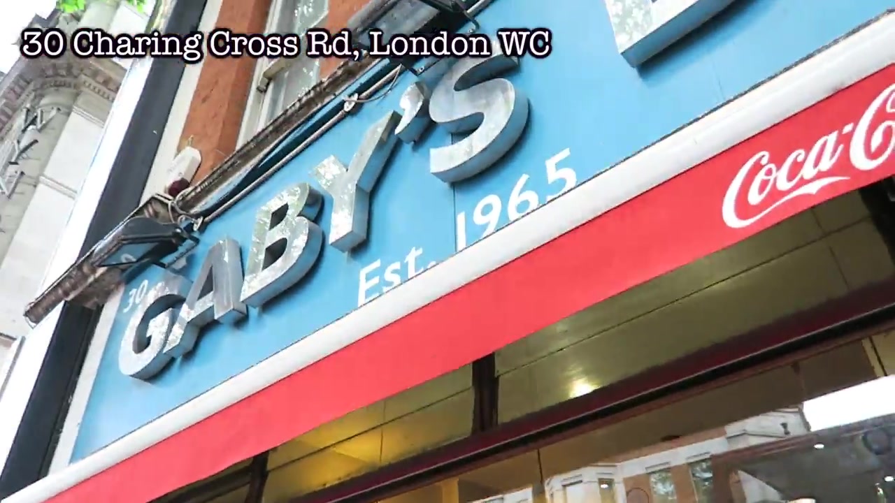 Gaby’s Deli blue shop sign on Charing Cross Road in July 2016