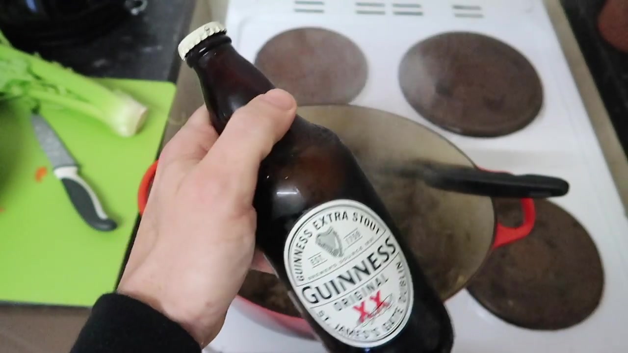 Guinness joins the beef and vegetables.