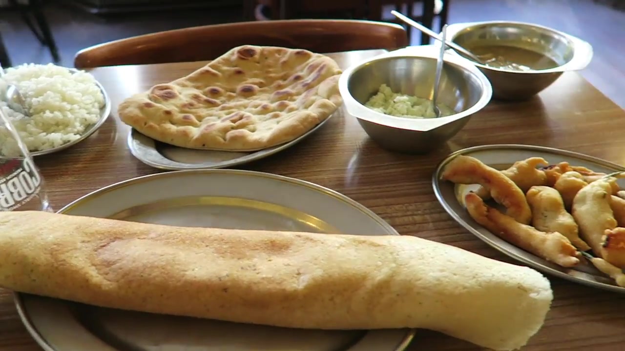 Masala dosa, rice, naan and mixed bhajis at the India Club