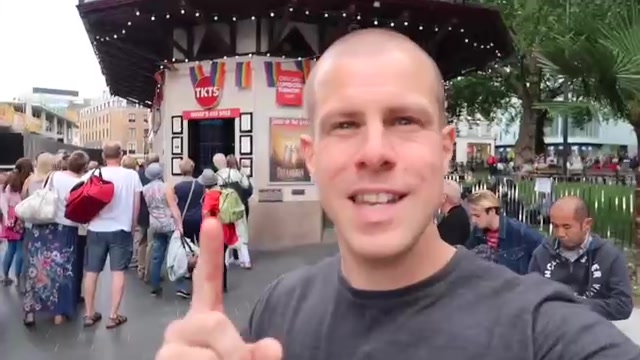 Barry beside the TKTS theatre ticket booth in Leicester Square in June 2018