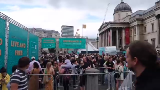 Crowds at the entrance to West End LIVE in Trafalgar Square in June 2018