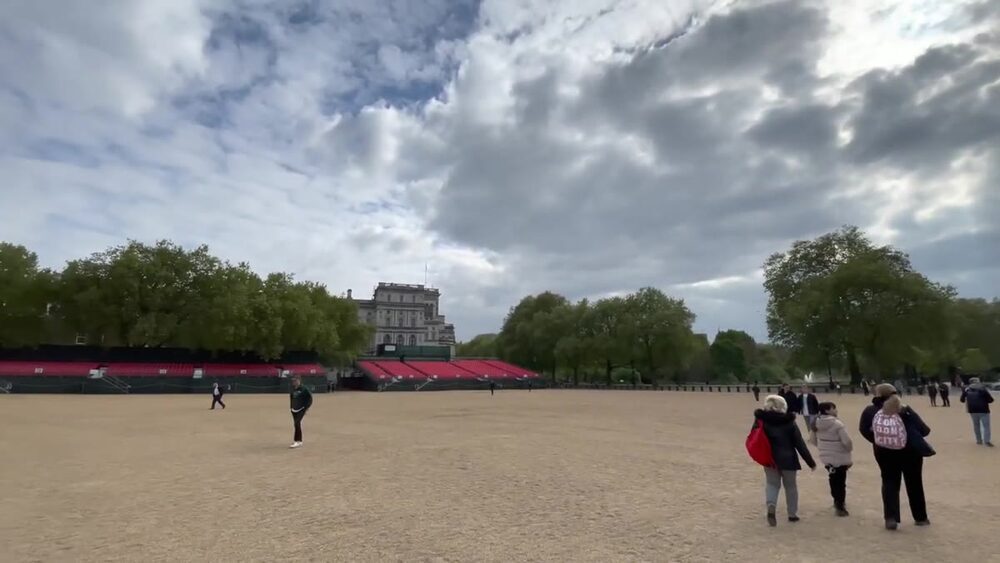 Horse Guards Parade under spring clouds in central London