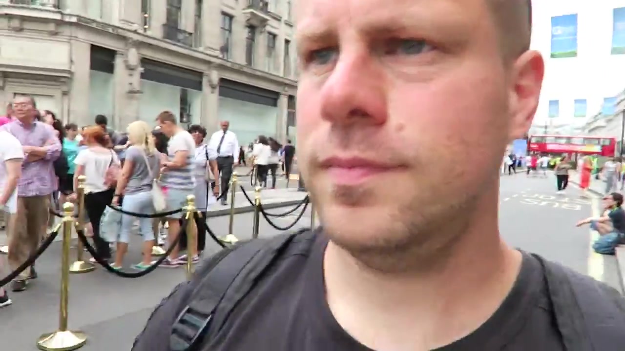Barry Roberts beside the Magnum queue on Regent Street in 2016