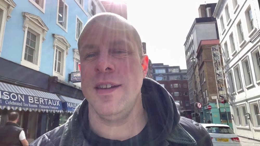 Roberts London outside Maison Bertaux on Greek Street in Soho