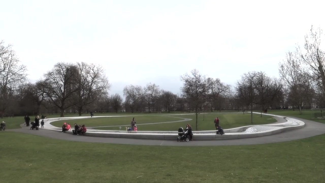 The Diana Memorial Fountain beside the lake in Hyde Park.