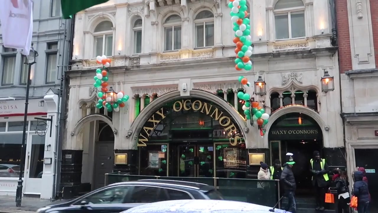 Balloons decorate the entrance to Waxy O’Connor’s for St Patrick’s Day.