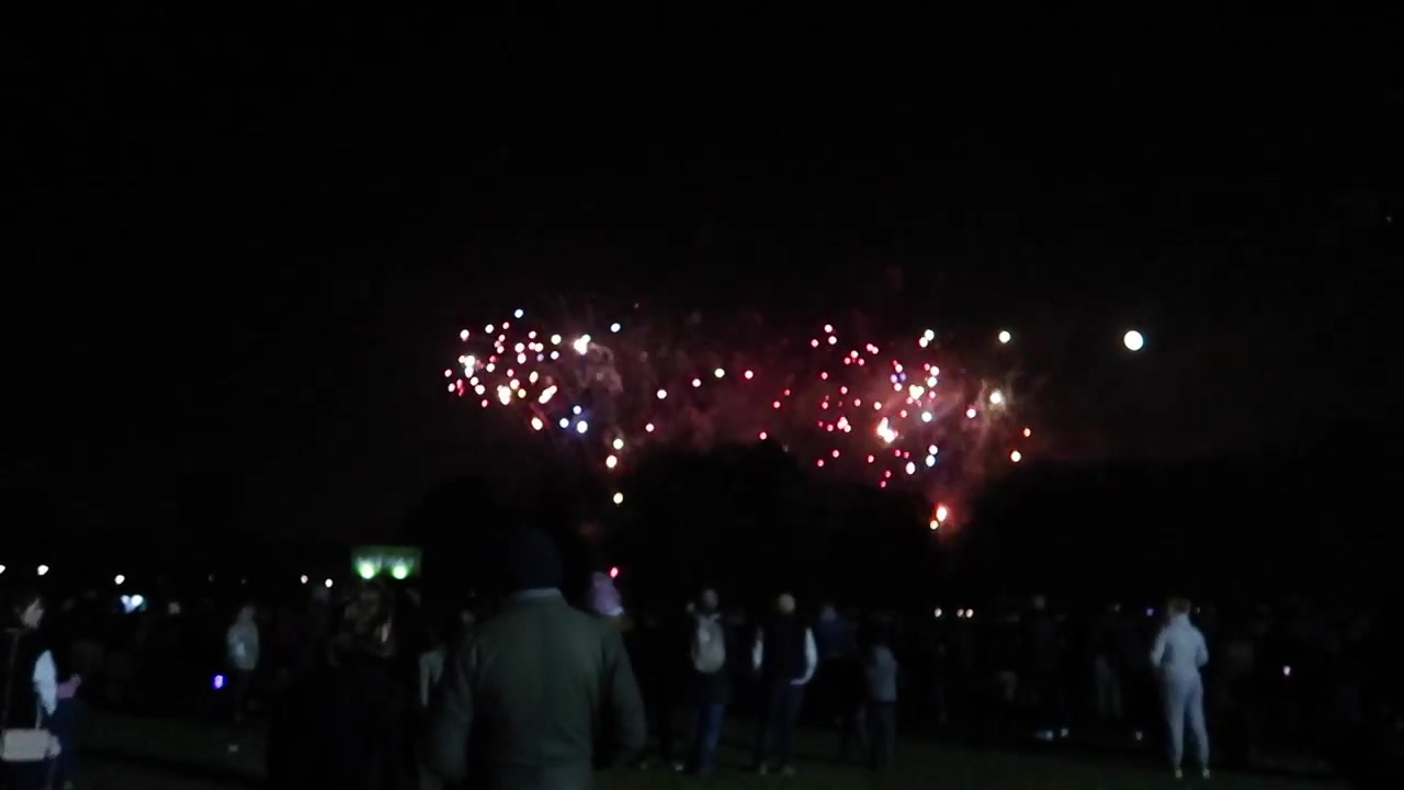 Fireworks burst above the crowd at Victoria Park’s Guy Fawkes Night display.