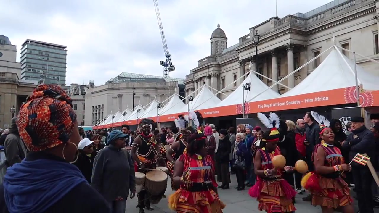 Festival marquees and visitors outside the National Gallery.
