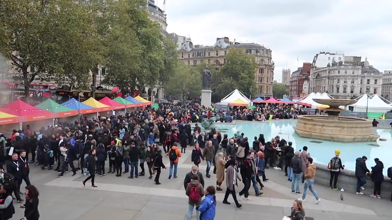 An afternoon view across the crowds and fountain at Africa on the Square.