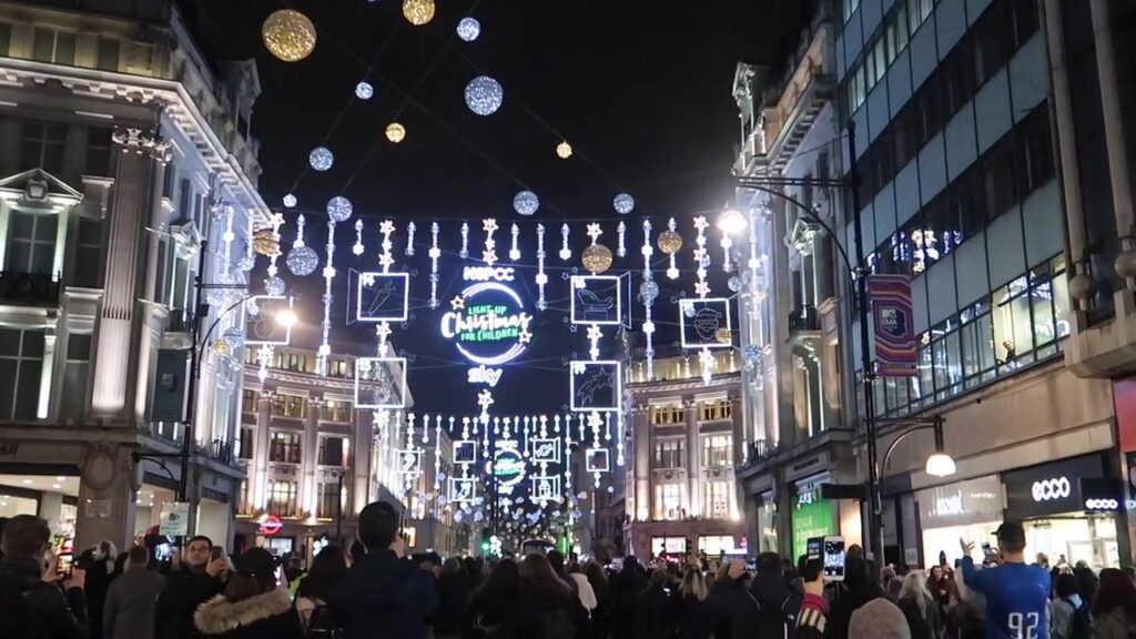 Oxford Street’s illuminated Christmas display moments after the switch-on.