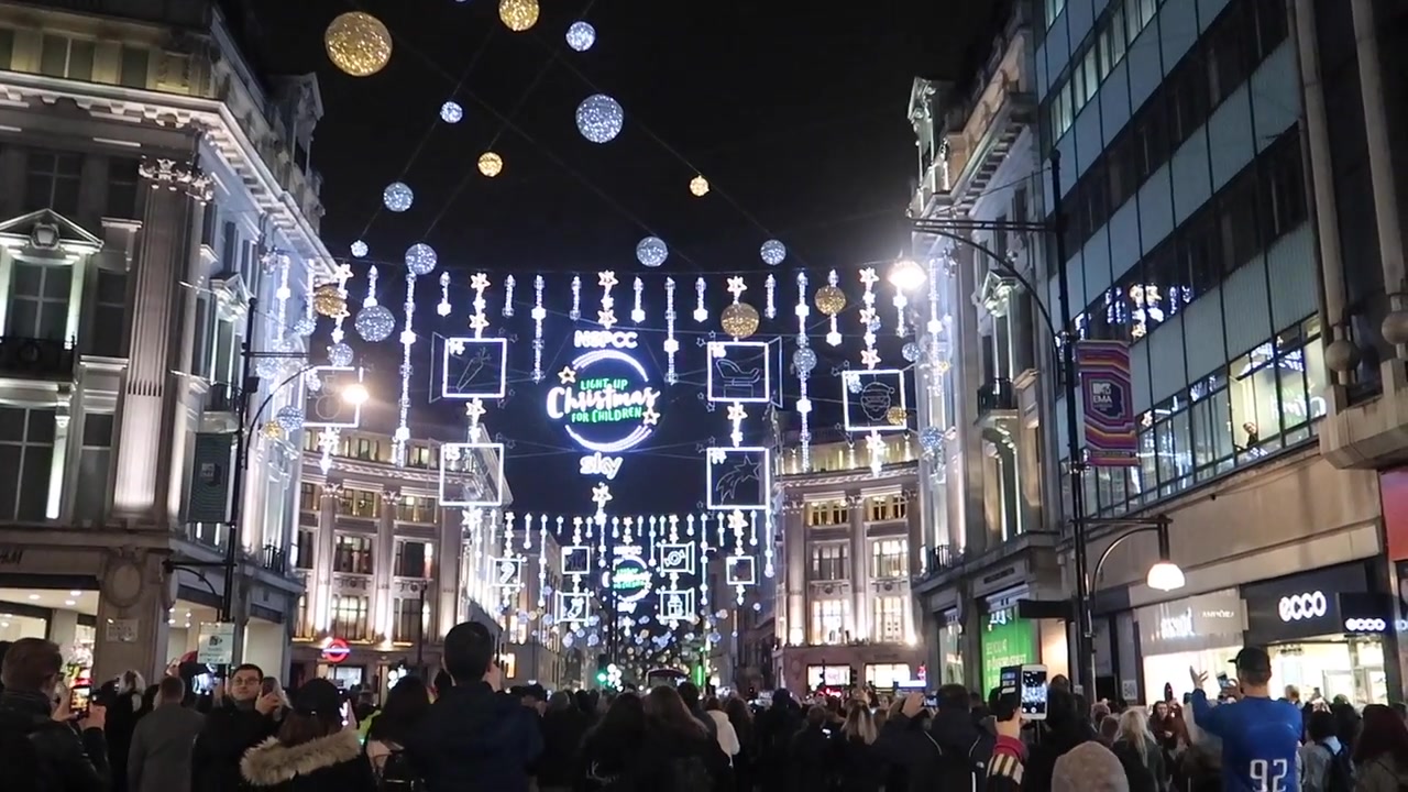 Oxford Street’s illuminated Christmas display moments after the switch-on.
