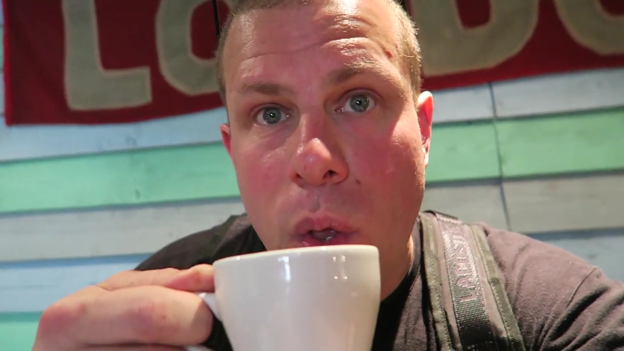 Barry drinking a black Americano at Pedlars Notting Hill in 2016