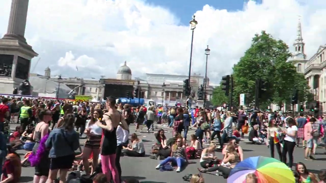 Crowds gathered in Trafalgar Square during Pride in London 2016