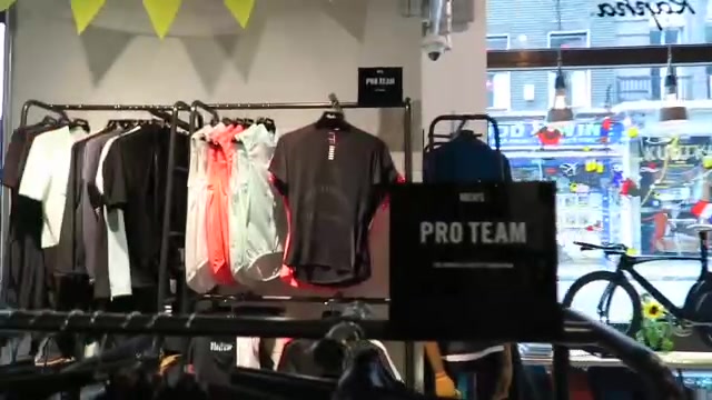 Cycling clothing inside Rapha during the opening coffee stop