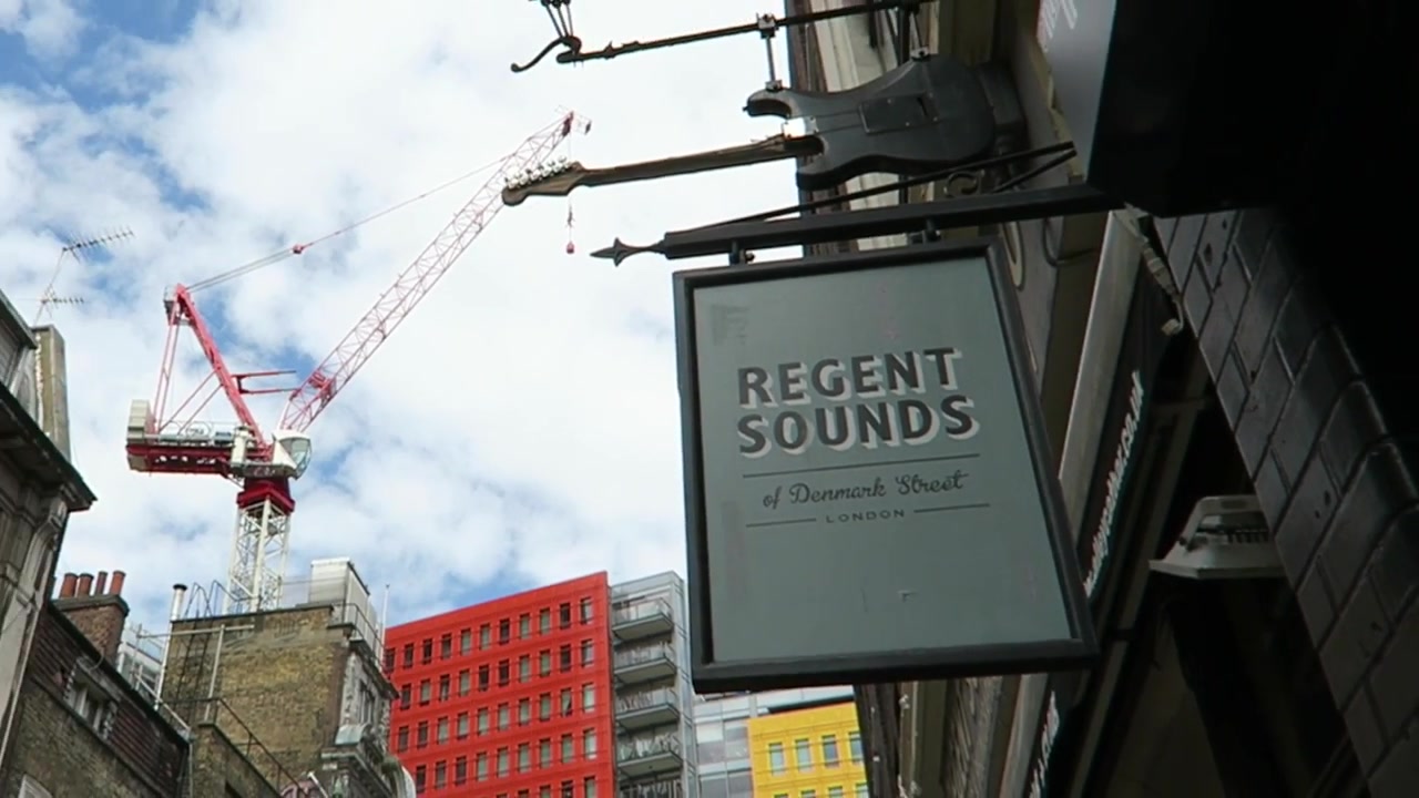 Regent Sounds sign above the Denmark Street pavement