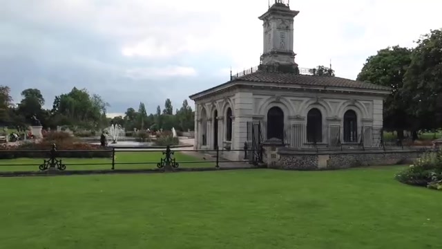 The pump house and lawns at the Italian Gardens in Kensington Gardens