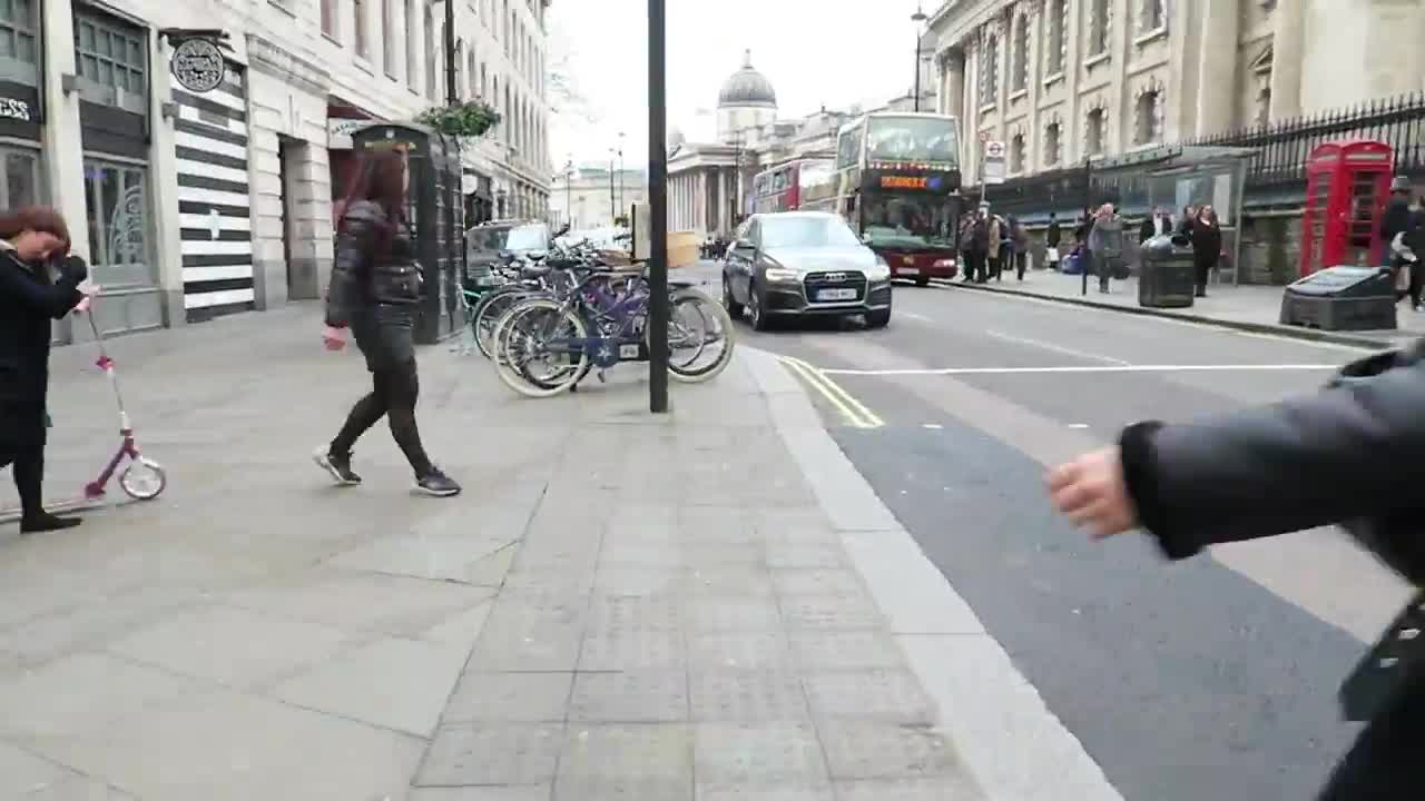 View towards Trafalgar Square along a central London street
