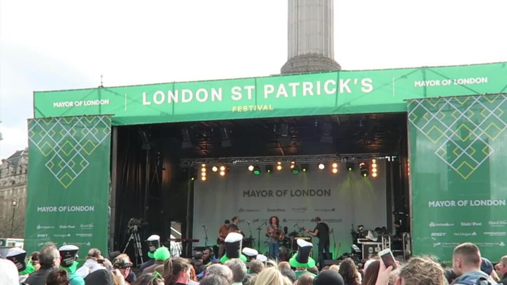 Green London St Patrick’s stage beneath Nelson’s Column