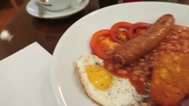 Full English breakfast plate at the Stockpot in Chelsea