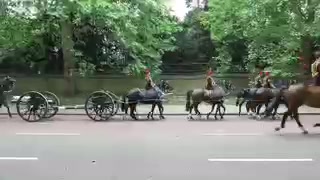 Horse-drawn artillery passing along Constitution Hill