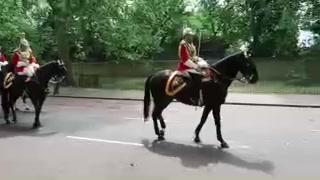 Mounted soldiers in ceremonial uniform on Constitution Hill