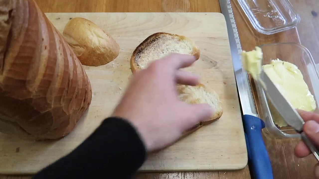 Freshly toasted bread and butter for breakfast.