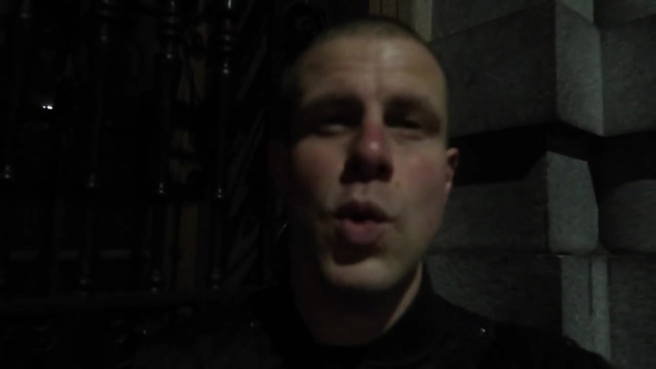 Barry Roberts speaking in Whitehall on a rainy November evening